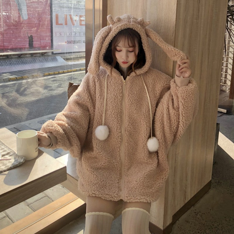 REVIEW FOR CUTE RABBIT EARS PLUSH COAT YV16073 main image 0