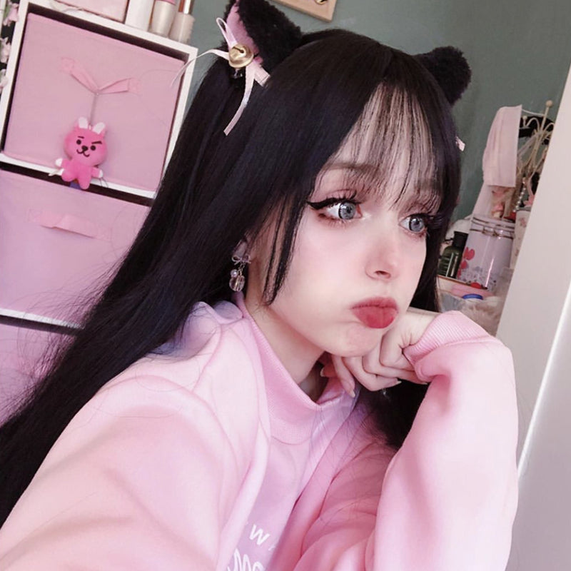 Natural black medium long wig YV43429