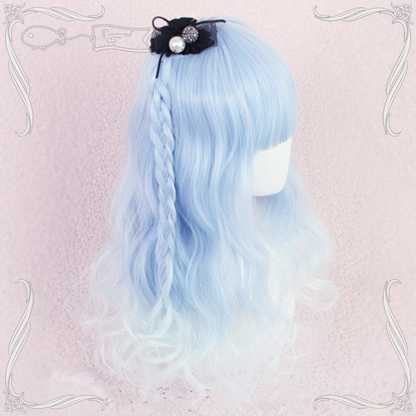 Review for Silver white gradient blue long wig YV43658