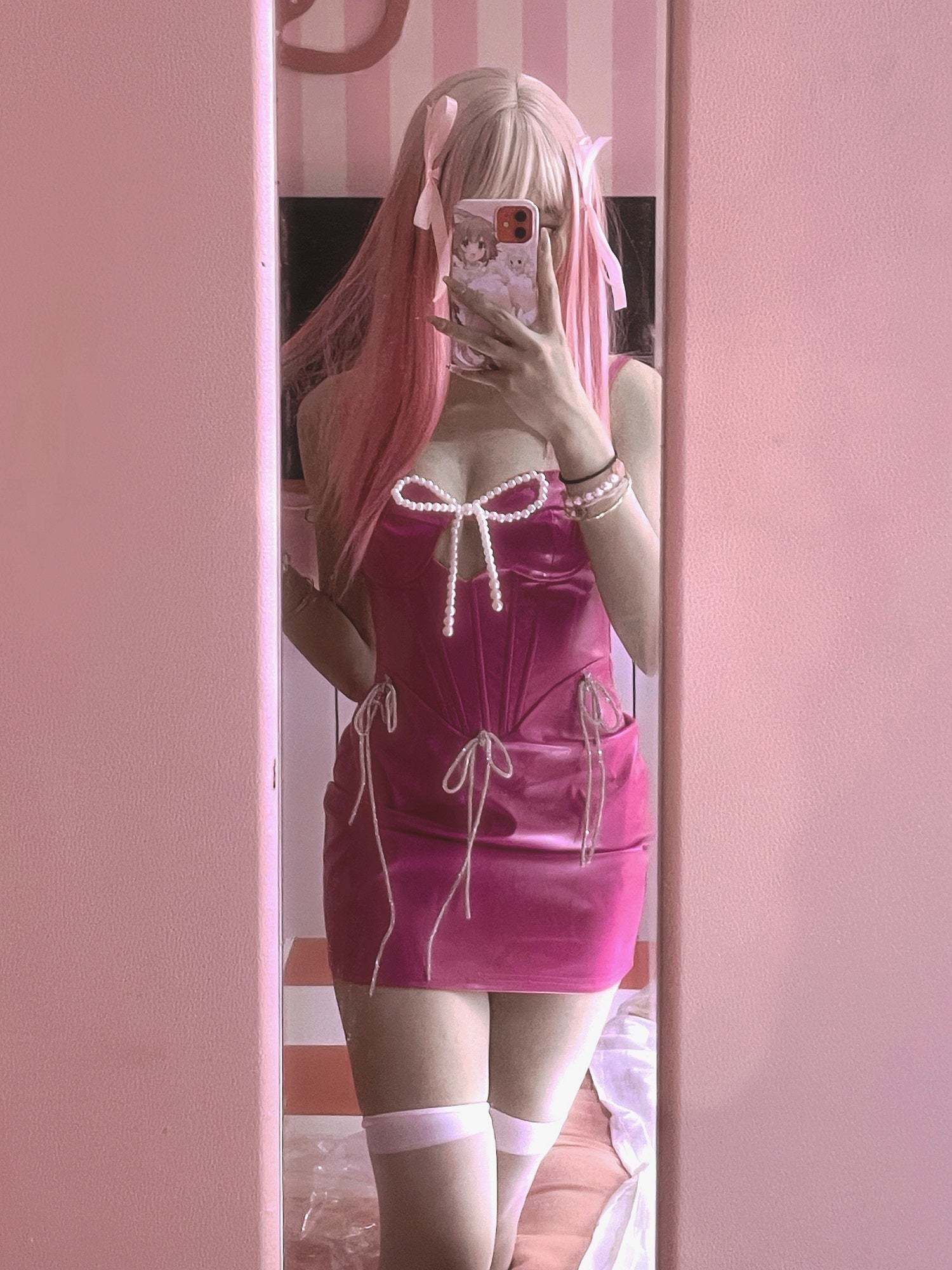 Barbie pink y2k dress leather skirt YV50057