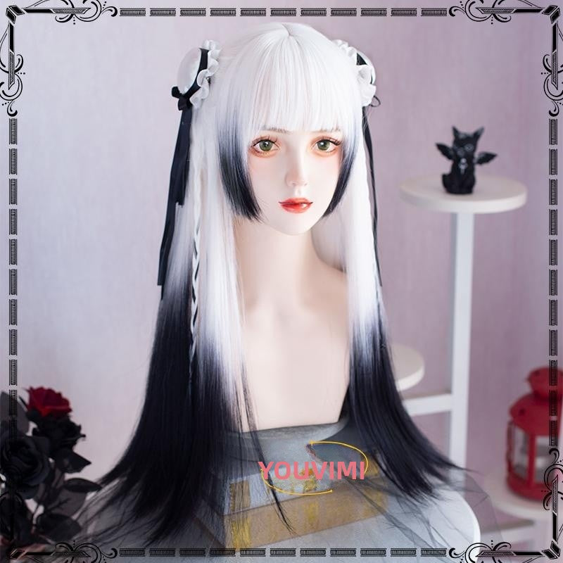 Black and White Long Straight Gradient Wig YV476002