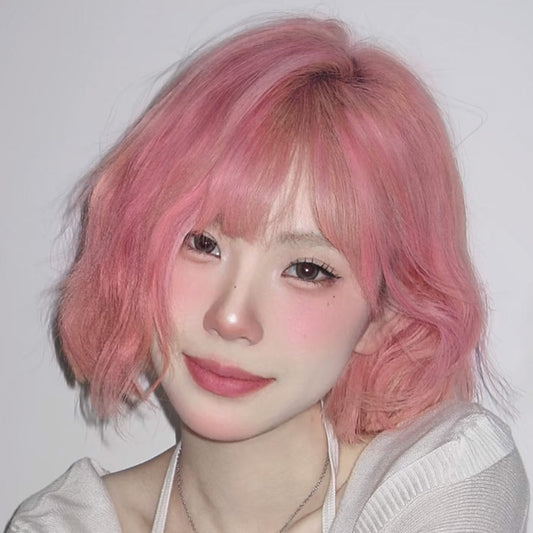 Pink Curly Shoulder Length Wig YV475787