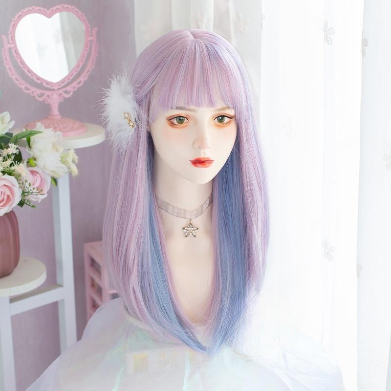 Purple Aqua Blue Two-Color Hanging Ear Dyed Wig YV476026