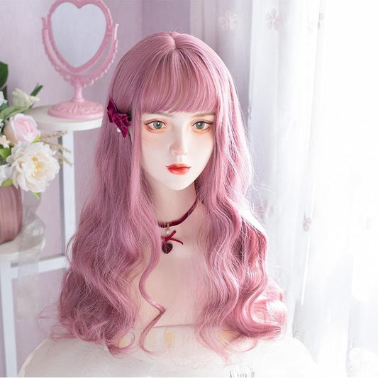 Cute Long Curly Coral Peach Pink Purple Wig YV476024