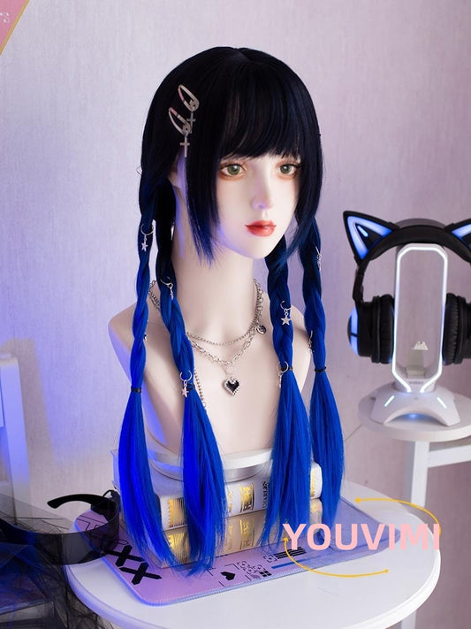 Black and Blue Gradient Long Straight Hair  YV476000
