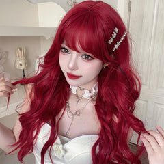 Cute Lolita Bangs Red Long Curly Hair YV475783