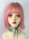 Pink Full Head Cover Shoulder Length Short Wig YV475786