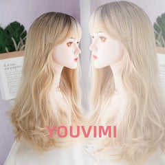 Blonde Dyed Black Long Curly Wig  YV476027
