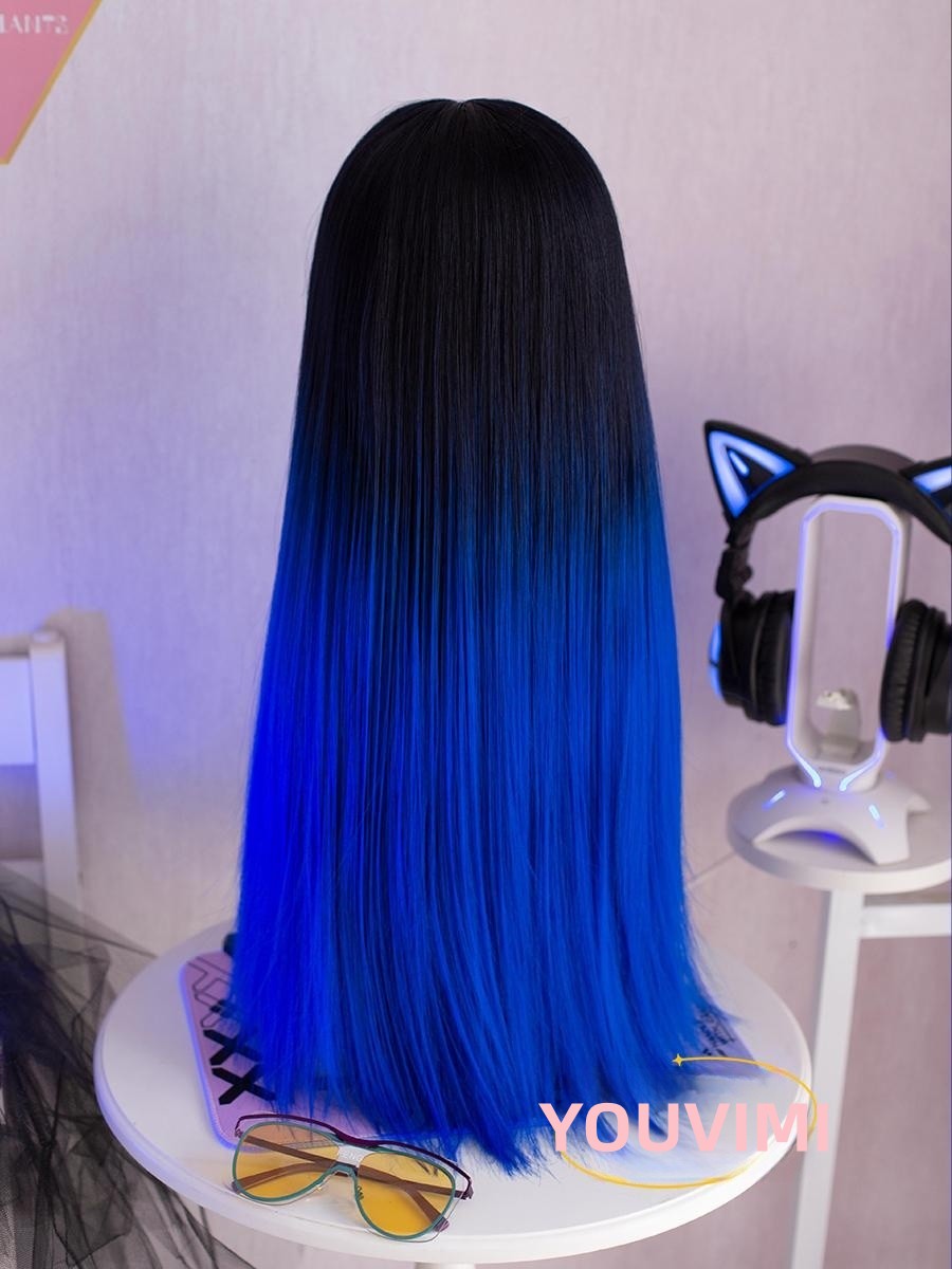 Black and Blue Gradient Long Straight Hair  YV476000