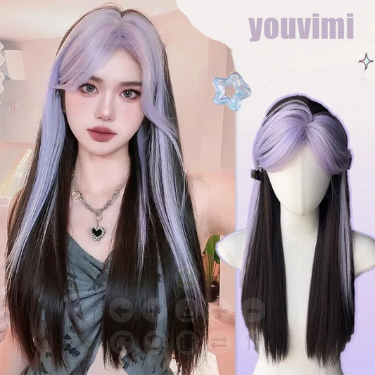 Long straight purple and black gradient wig yv50421