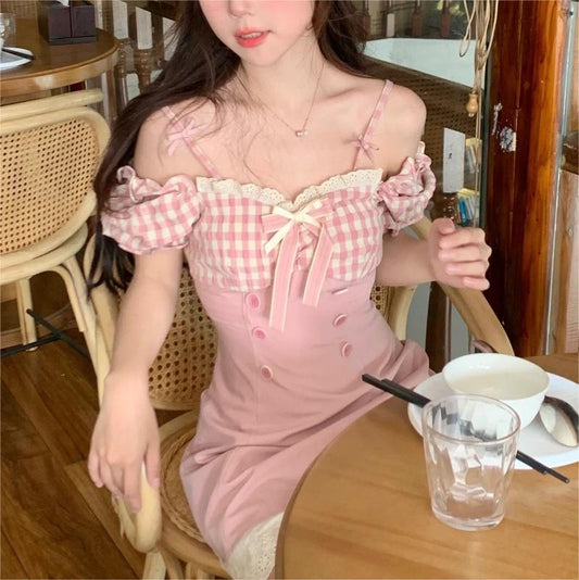 Sweet pink one-shoulder dress YV50092