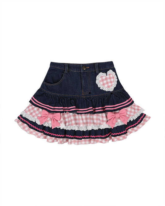 Cute girly heart denim skirt YV50013