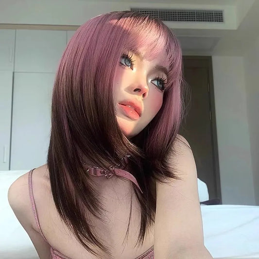 Black and pink gradient wig  yv50417
