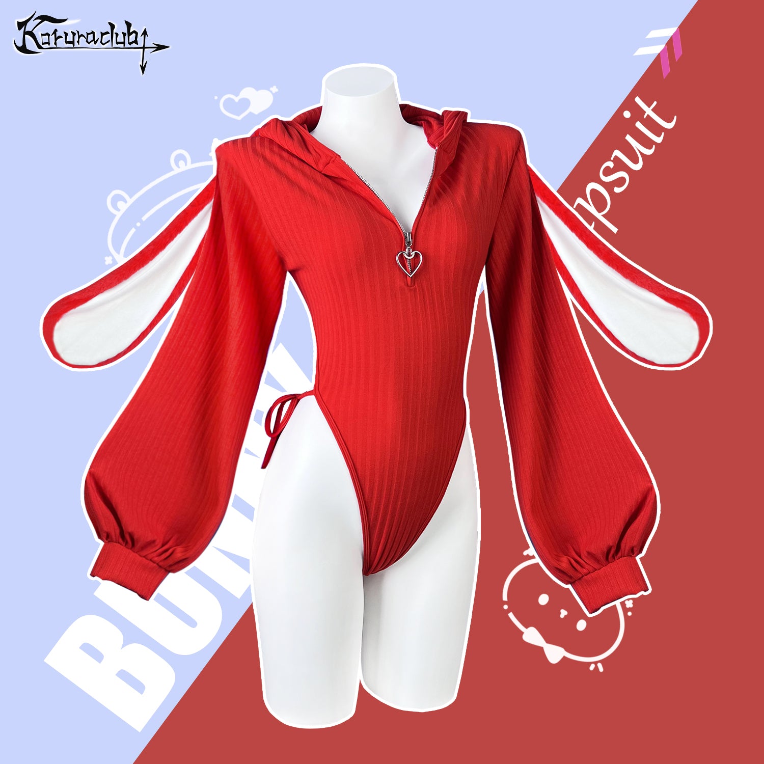 KORURACLUB-Chic Grey Bunny Ear Hoodie Bodysuit for sale KO64-W