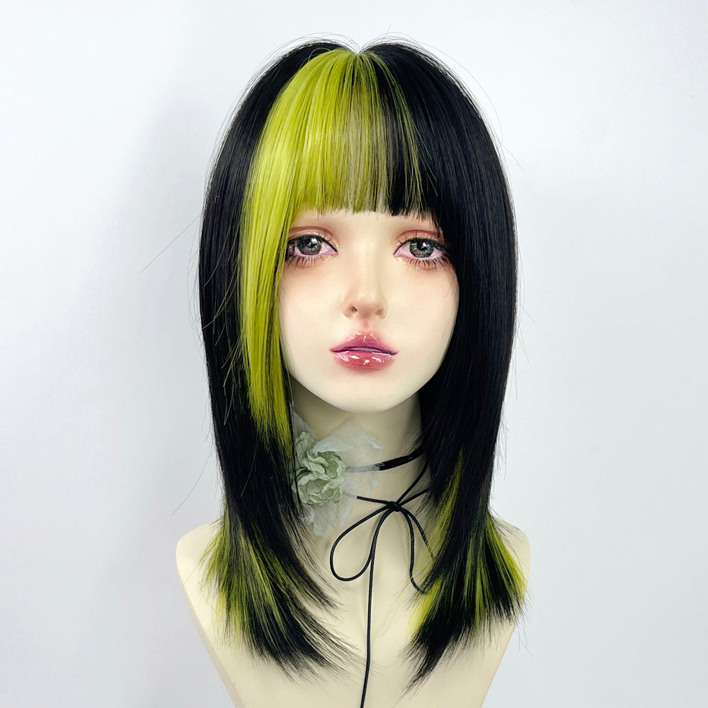 Black and green highlighted wig yv31797