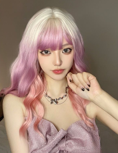 PINK GRADIENT LONG CURLY WIG YV60007