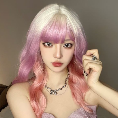 PINK GRADIENT LONG CURLY WIG YV60007
