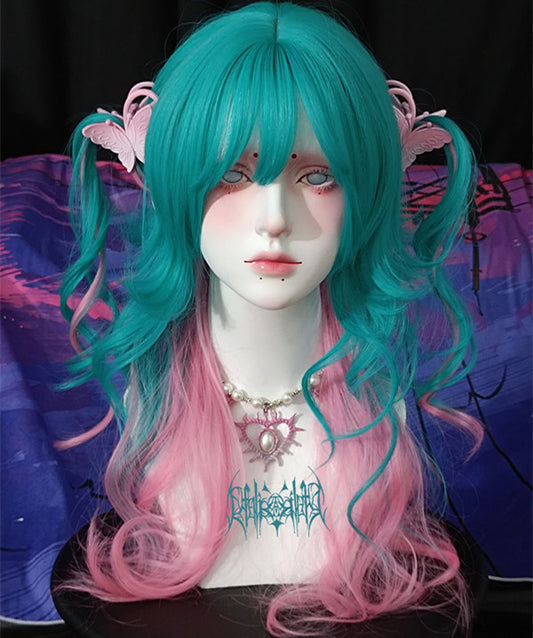 lolita blue green pink gradient wig yv31985