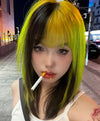 Black and green highlighted wig yv31797