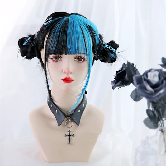 Black And Blue Long Straight wig yv31792
