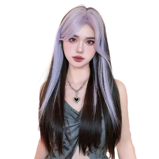 Long straight purple and black gradient wig yv50421