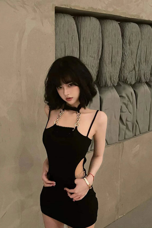 Chain Black Suspender Dress  YV50124