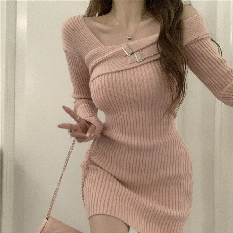 One shoulder knitted dress  YV50264