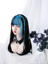 Black And Blue Long Straight wig yv31792