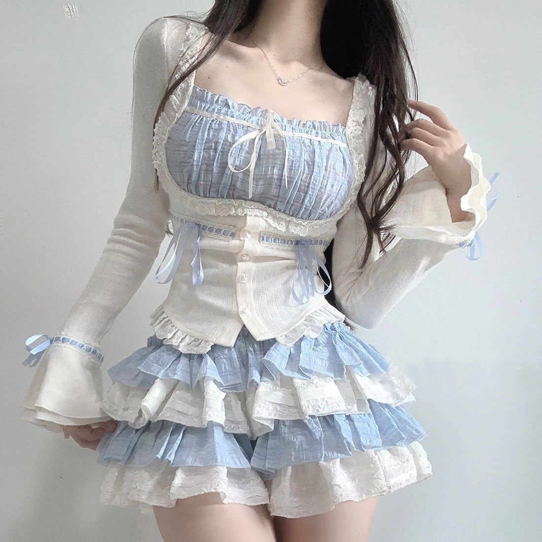 Shirt Top Puffy Skirt Two Piece Set  YV50253