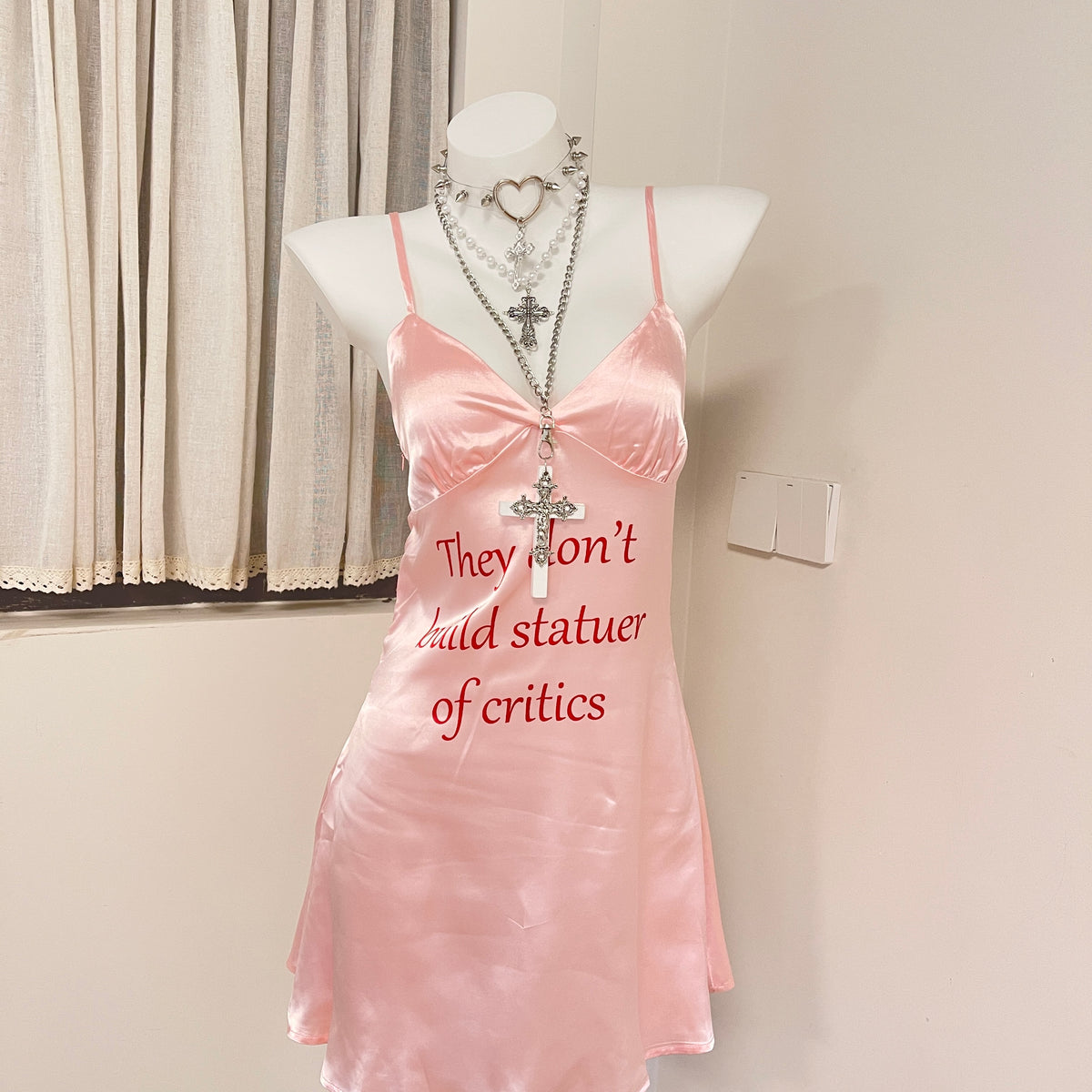 Pink printed slip dress  YV50229