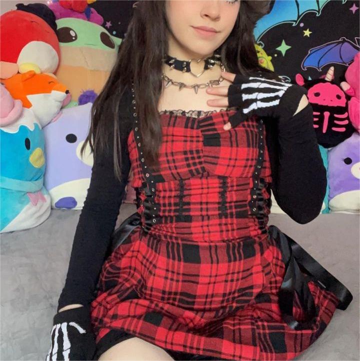 review for Punk plaid suspender dress yv31300