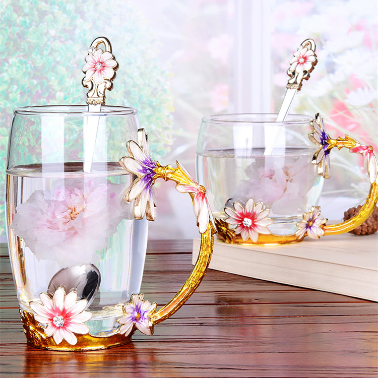 Fashion glass flower tea cup yv43283
