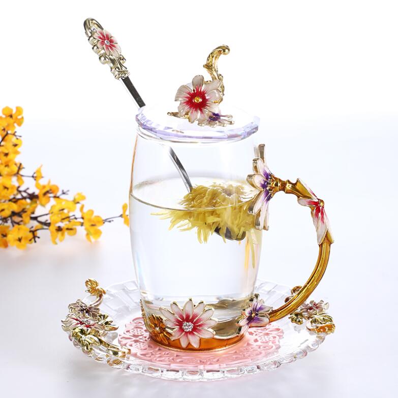 Fashion glass flower tea cup yv43283