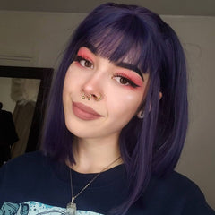 Blue-violet realistic natural wig YV42523
