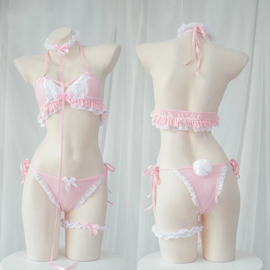 Cute pink lace bikini set yv47261