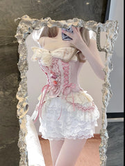 Strappy fishbone corset + lace shorts (detachable set) yv31449