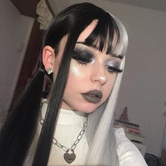 Punk half black half white long wig YV40711