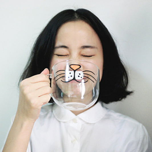 Lovely cartoon glass transparent water cup YV2308