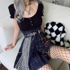 REVIEW FOR COLORBLOCK PLAID HIGH WAIST SKIRT YV40467