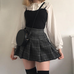 Japanese kawaii shirt + plaid pleated skirt yv40573