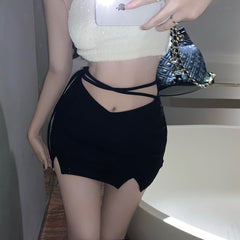 High waist black slit bag hip skirt YV47174