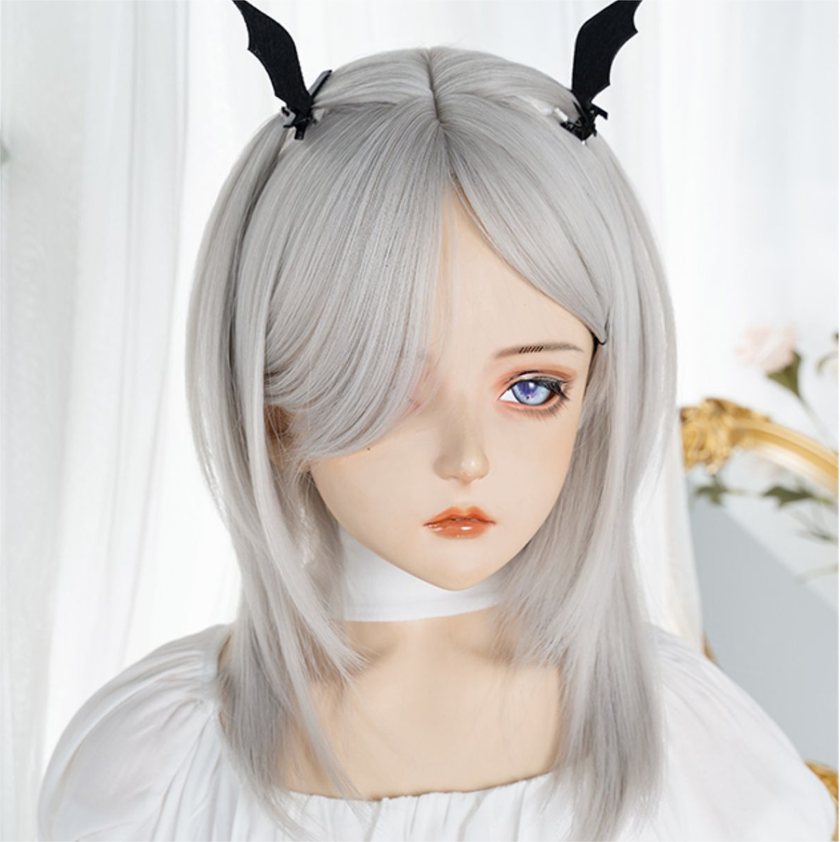 Silver and white middle parted long bangs straight hair wig YV47127
