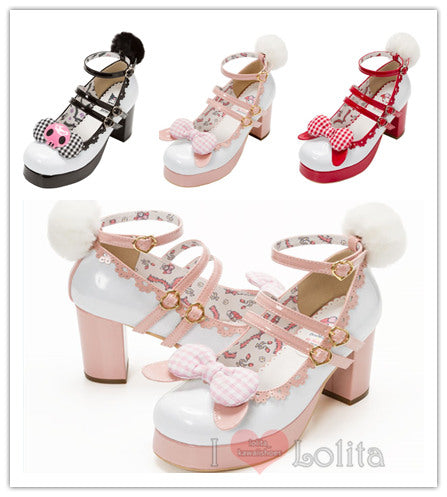 3 Colors Lolita Kawaii Bow High-heel Shoes YV2255