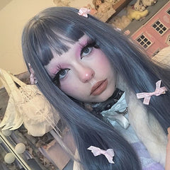 Review For Blue Gray Long Straight Fluffy Wig YV40472 main image 0