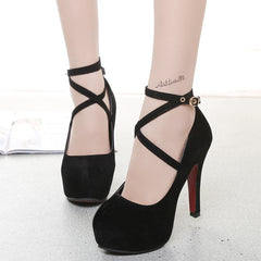 Cross strap suede red black blue high heels YV47145