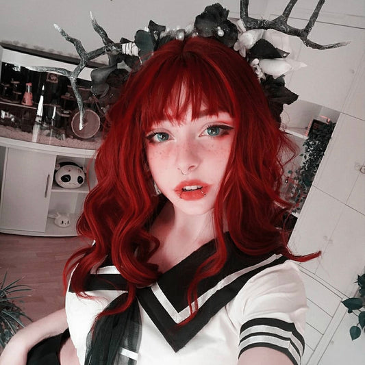 Lolita red long roll wig yv42265