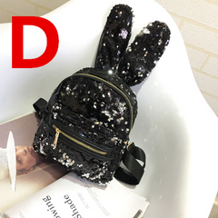Harajuku fashion bunny ear dazzle colour sequins backpack YV17012