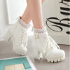Cute  lace pu heels boots  YV5035