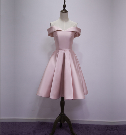 Pink Satin Off The Shoulder Short Party Dress YV17053
