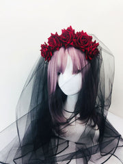 Halloween COS Dark Lolita Rose Flower Black Gauze Headband YV42393